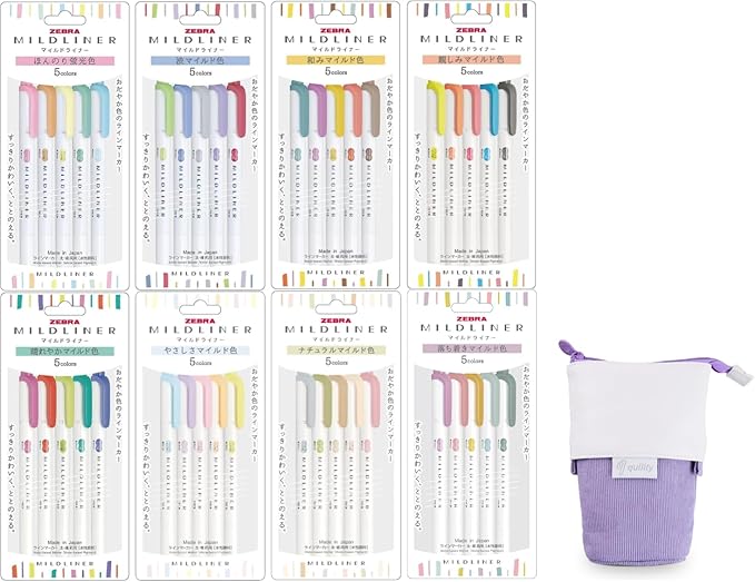Double-Ended Creative Highlighter set of 40 colors original pen pouch (Purple)