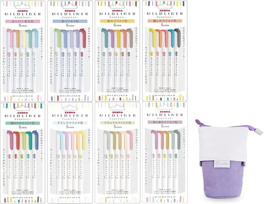 Double-Ended Creative Highlighter set of 40 colors original pen pouch (Purple)