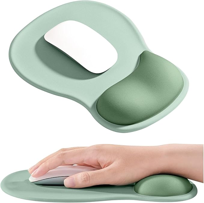 EooCoo Ergonomic Mouse Pad with Gel Wrist Rest Support Middle Concave Design, Relieve Wrist Pain Mousepad, Non-Slip Base for Laptop, Office Desk Accessories, Carpal Tunnel Syndrome-Light Green