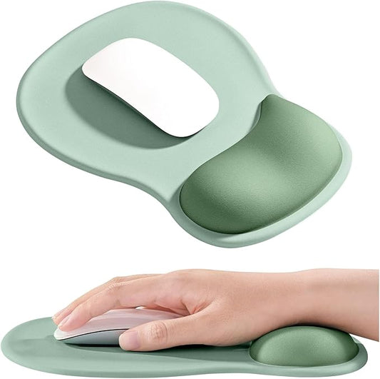 EooCoo Ergonomic Mouse Pad with Gel Wrist Rest Support Middle Concave Design, Relieve Wrist Pain Mousepad, Non-Slip Base for Laptop, Office Desk Accessories, Carpal Tunnel Syndrome-Light Green