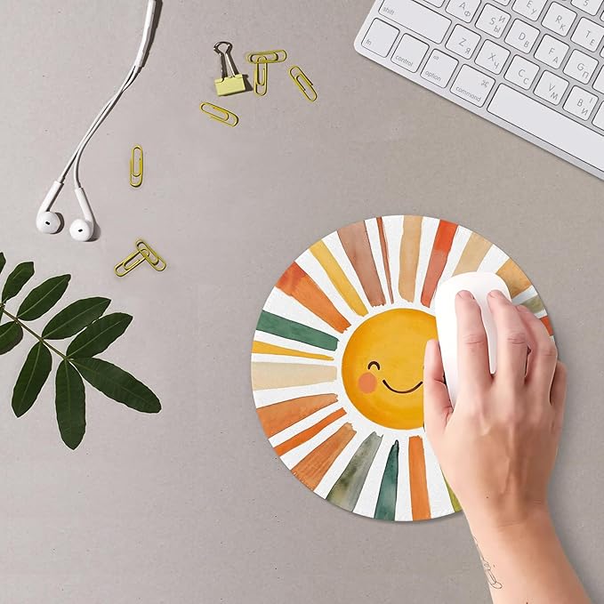 Boho Watercolor Rainbow Sun Mouse Pad,Cute Rainbow Sunshine Mouse Pads Mousepad for Desk Home Office Dorm Computers Laptop, Boho Office Supplies Desk Accessories, 7.9x7.9 Inch