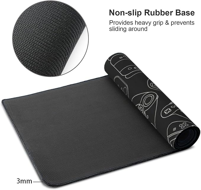 Video Game Controller Black Background Mouse Pads XXL Extended Mousepad with Stitched Edges Non-Slip Rubber Base Computer Keyboard Pad Desk Mat for Home Office Desk Decor, 35.4" X 15.7"