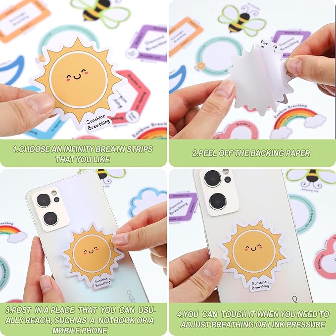 Crtiin 100 Pack Sensory Strips Anxiety Mindfulness Breath Calm Stickers Adhesive Texture Rough Tactile Fidget Tape for Mental Health Relief Anti Stress Stickers(Lovely)