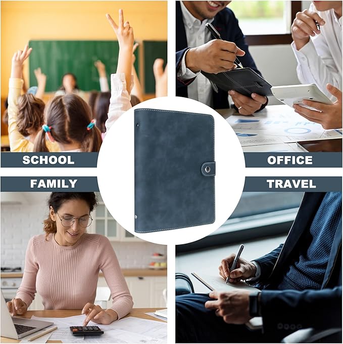 FYY A5 Binder Refillable Planner Notebook 6 Ring PU Leather Binder Journal with Pockets, Dividers, Refill Paper Navy
