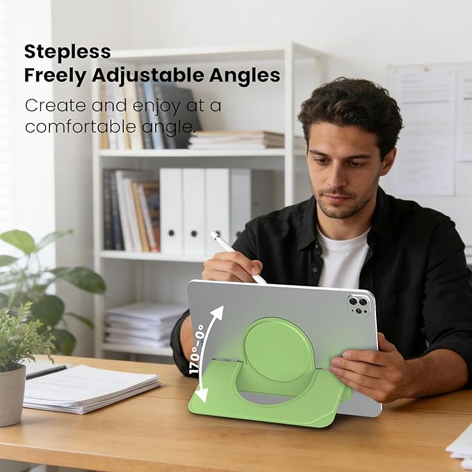 Nillkin Flexwing Adhesive Tablet Stand, 0.14 inch Invisible Slim iPad Holder, Stepless Adjustable Stand, Built-in Back Magnets, Compatible with Tablets Up to 10.4-13.2 inch, Green