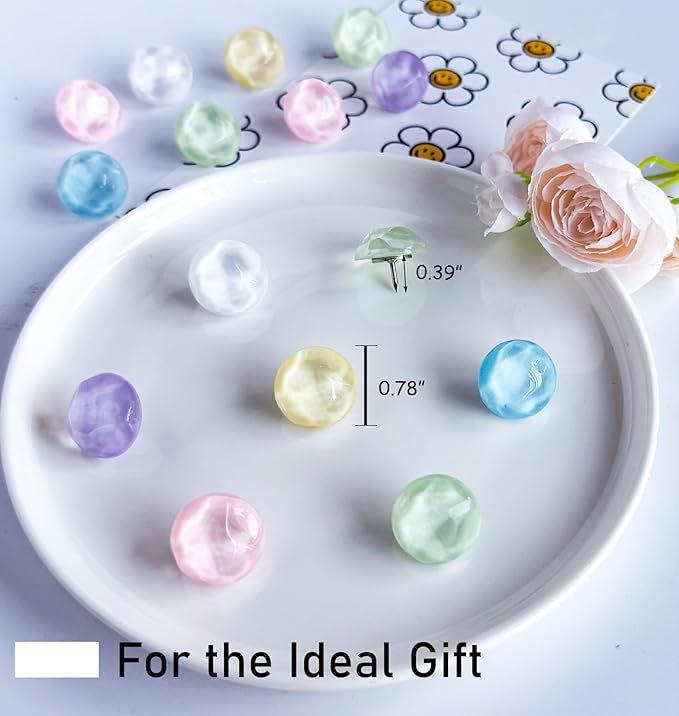 24Pcs Decorative Push Pins,Thumb Tacks,Bulletin Board Tacks,Cork Board Tacks,Thumb Tack Decorative for CorkBoard, Office Organization or Home,Classroom Decor (Circular)