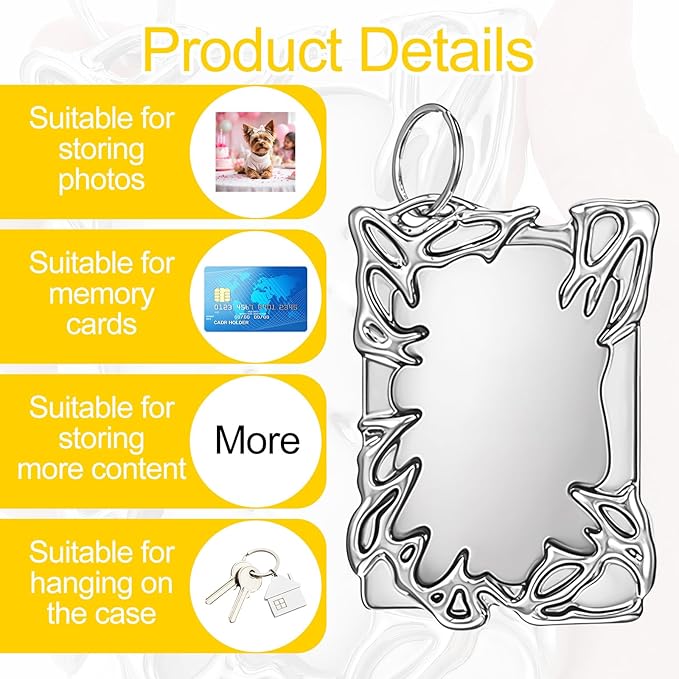 Electroplate Plastics Frame Photocard Holder Keychain Silver Plating Irregular Card Holder Keychain ID Badge Holders Photo Display Holders for Student Case Stationery Office Supplies