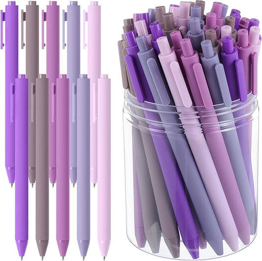 Crtiin 50 Pcs Gel Ink Pens Bulk, Black Ink 0.5mm Fine Point Retractable Pen Smooth Writing Office Supplies for Teacher Server Nurse Valentine Galentine Gift (Purple Series)