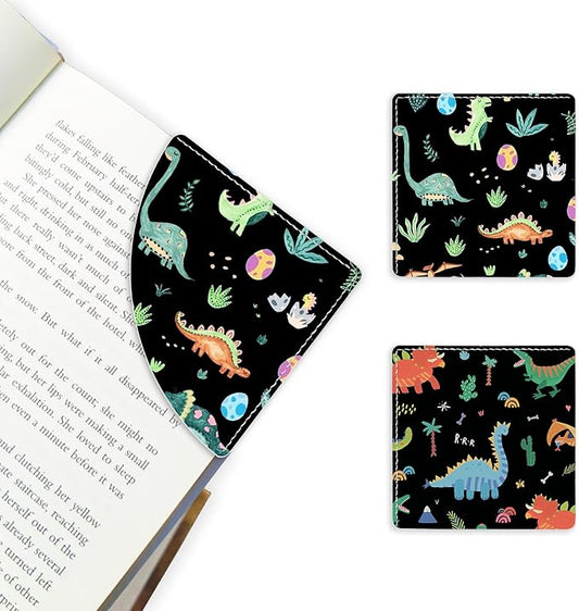 2 Pack Cute Dinosaur Leather Book Corner Bookmark, Durable Handmade Reading Accessories - Gifts for Readers, Women, Men, Teachers, Students