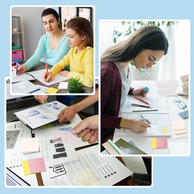 ENLUOM 400 Sheets Colored Transparent Sticky Notes - 3 x 3 in Translucent Sticky Notes, Pastel Clear Waterproof Self-Sticky Note, See Through Sticky Note, Aesthetic Office Supplies (8 Pads)