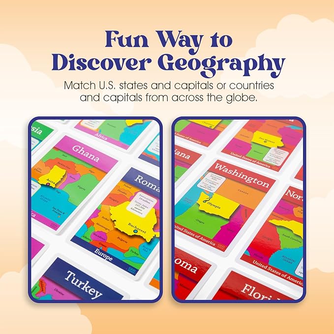 GeoToys GeoBingo Set, World & USA Bingo for Kids Ages 4 and Up, Geography Game for Home & School, Bingo Games for Family, Play and Learn USA States and Capitals and World Countries