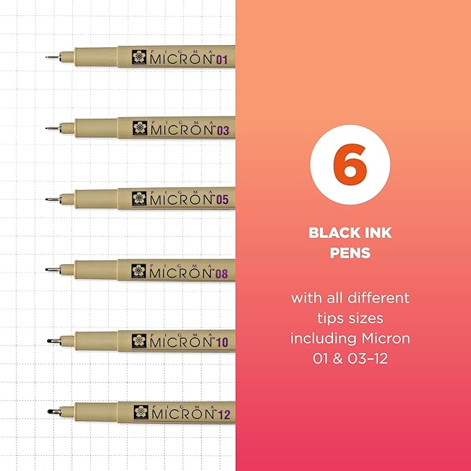 SAKURA Pigma Micron Black Ink Multi-tip Set, 6 Pack