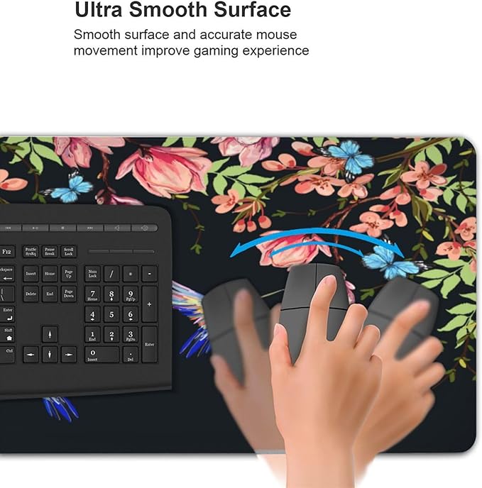 Extra Large Mouse Pads Hummingbirds and Flowers XXL Extended Mousepad with Stitched Edges Non-Slip Rubber Base Computer Keyboard Pad Desk Mat for Home Office Desk Decor, 35.4" X 15.7"