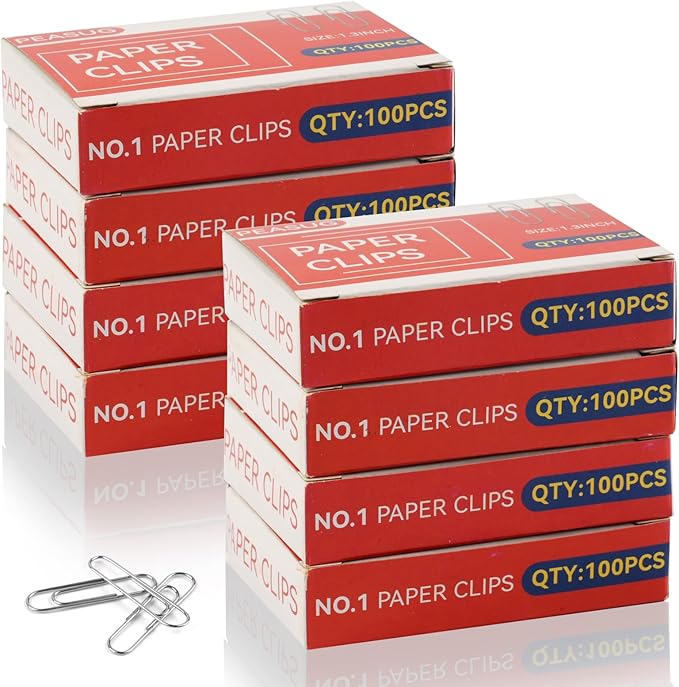 800 Pcs Medium Paper Clips,#1 Smooth Paperclips for Home, School and Office Use,1-2/7 "Rustproof Metal Silver Paper Clips,8 Boxes of 100 Each, 1.3 inch
