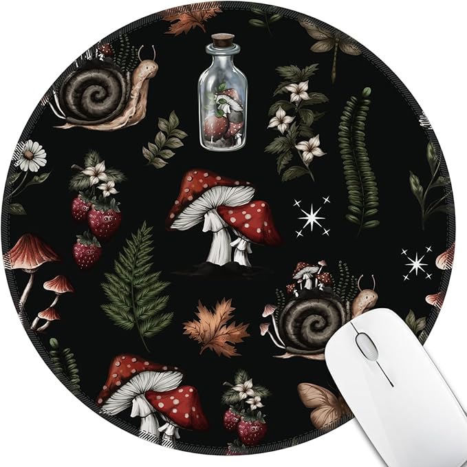 Mushroom Mouse Pad for Desk, Floral Plants Small Cute Mousepad with Non-Slip Base, Round Mouse Pads for Wireless Mouse Laptop Gaming, Computer Mouse Mat for Office Decor Desk Accessories