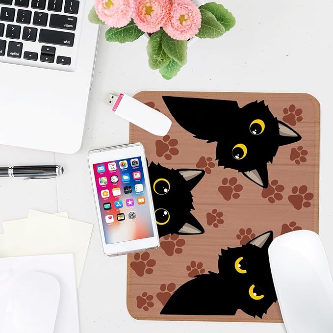 3 Black Cats Square Mouse Pad,Non-Slip Rubber Base Mouse Pad,Home Office Decoration Desktop Accessory,Laptop Mouse Pad for Office Laptops, 9.4x7.8x0.12inch.