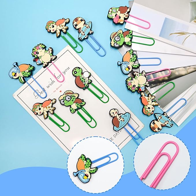 Cute Paper Clips, 24Pcs Sea Turtle Bookmark Paperclips Bulk Metal Fun Cute Turtle Planner Clip Charms Clamp Desk Accessories Stationery Colorful Office Supplies Gifts for Student Teacher Party Decor