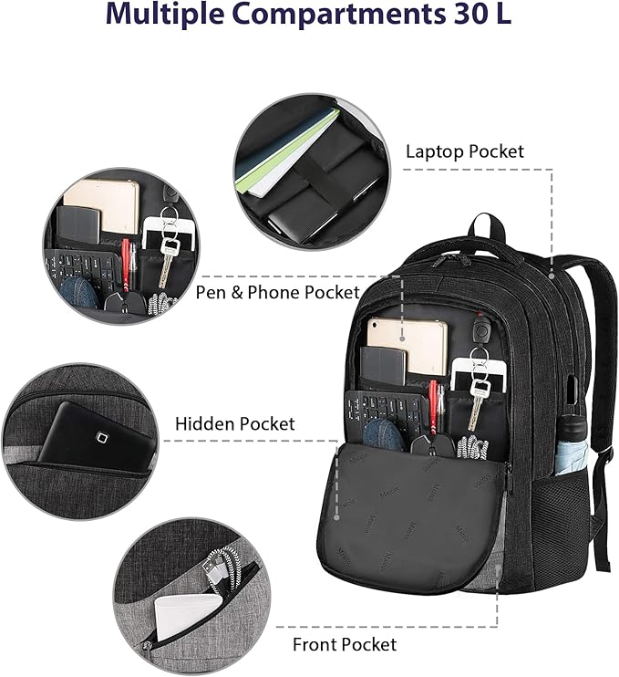 MATEIN Extra Large 50 L Travel Laptop Backpack, Water Resistant Work Computer Backpack with USB Charging Port, TSA Friendly Business Daypack with Multiple Organizer Pockets for Men, Black Grey