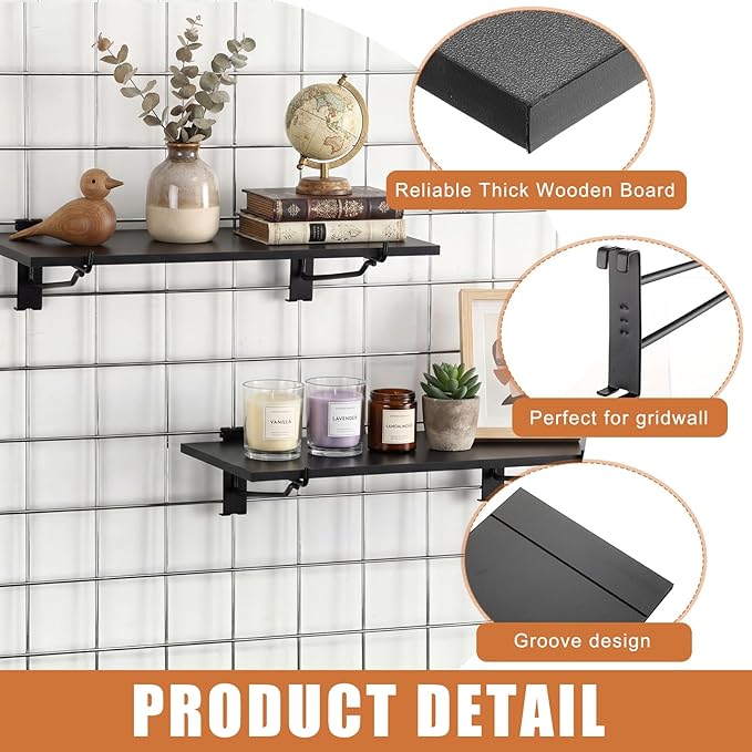 4 Pack Grid Wall Shelf with Metal Brackets 16"x 8" Wooden Grid Wall Shelves Organizer Heavy Duty Accessories for Garage, Craft Rooms, Retail Stores, Office, Workbench and Retail