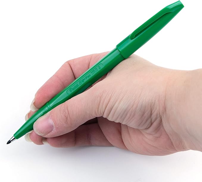 Pentel Sign Pen Fiber-Tipped Pen, Green Ink, Box of 12 (S520-D)