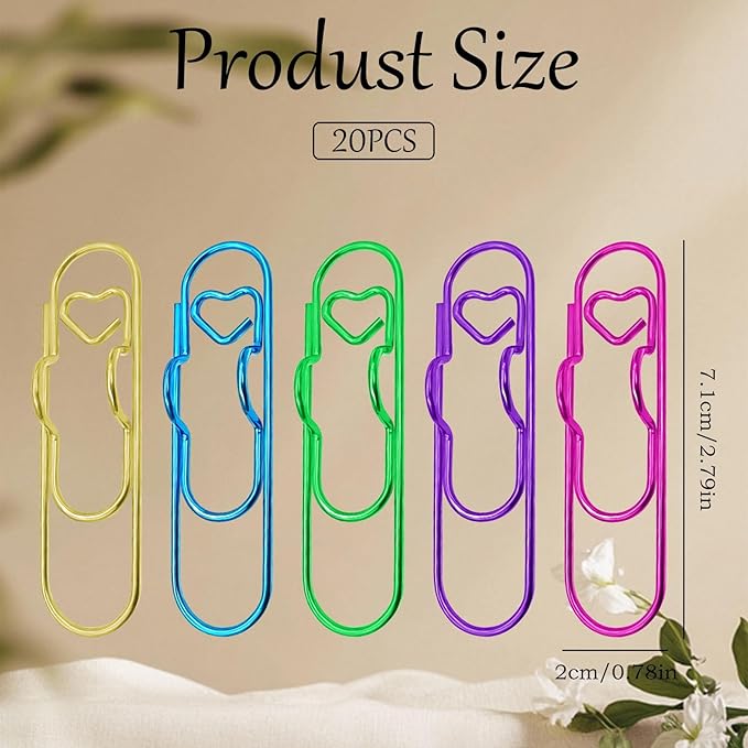 20Pcs Colorful Metal Pen Clips, Paper Clip Pen Holder Supplies Cute Office Supplies Blue Rose Red Purple Green Rose Gold Gold for Notebook Papers Journal Book