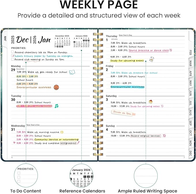 2026 Planner, Monthly and Weekly Calendar Planner for Women, Jan 2026 - Dec 2026, Hardcover Pretty 2026 Agenda Planner Book with Tabs, Spiral Bound, Perfect for School Office Home Supplies, 8.5" x 11" - Whale Dreams