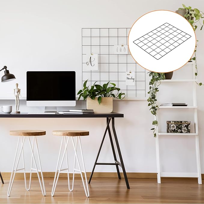 YOKIVE Iron Wire Grid Panel, Decorative Panels Board | Photo Pictures Display Holders Hanging Frame for Home Office (Black, 16"x12")