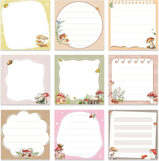 Mushroom Sticky Notes Gifts - 9 Pack Cartoon Mushroom Notepads 3x3 Inch Gifts for Students Coworkers, Cute Self-Adhesive Memo Pads Office School Supplies (450 Sheets)