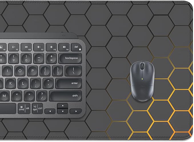Black Gold Honeycomb Desk Pad Mouse Pad,Extend XL Mouse Mat with Stitched Edges,Non-Slip Rubber Base Large Mousepad for Office PC Keyboard Laptop and Home Work Desk Mat(31.5X11.8 in)