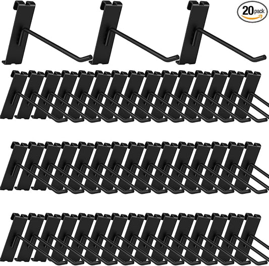 20Pcs Gridwall Hooks, Metal Grid Panel Hanging Peg Hooks, Grid Wall Accessory for Clothes Storage, Home Organization, Retail Display (Black, 4"/10Cm)