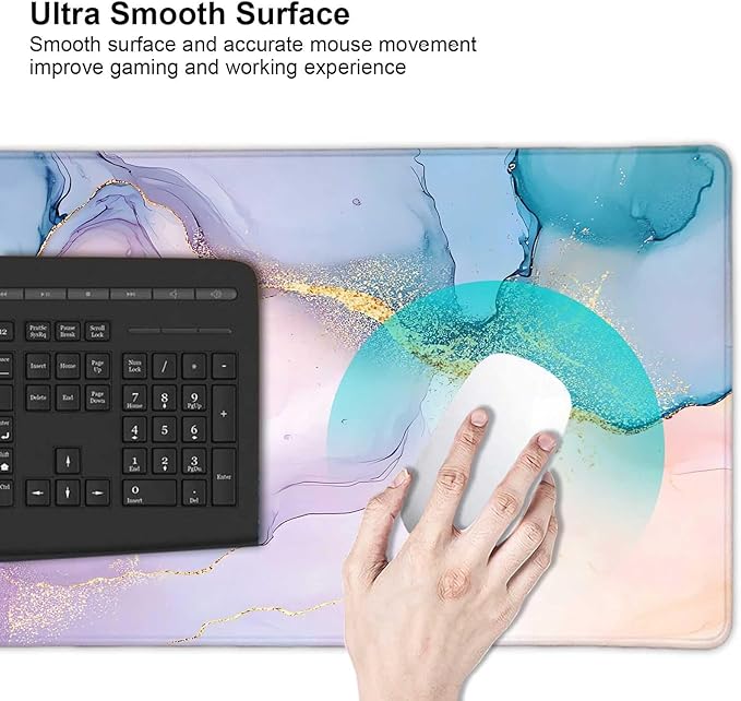 Pink Gold Texture Marble Large Mouse Pad, Desk Mat Computer Keyboard Pad Non-Slip Rubber Base Waterproof with Stitched Edges for Laptop Gaming, Office & Home 31.5 x 11.8 Inch