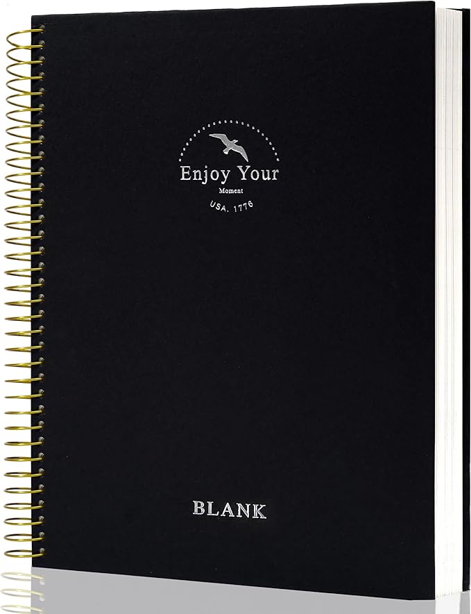 FLYING EAGLE Blank Paper Spiral notebook Journal 8.5 x 11 Blank Large Spiral Notebook 210 Pages Hardcover Spiral Sketchbook Sketch Book for drawing for Men Women,Black