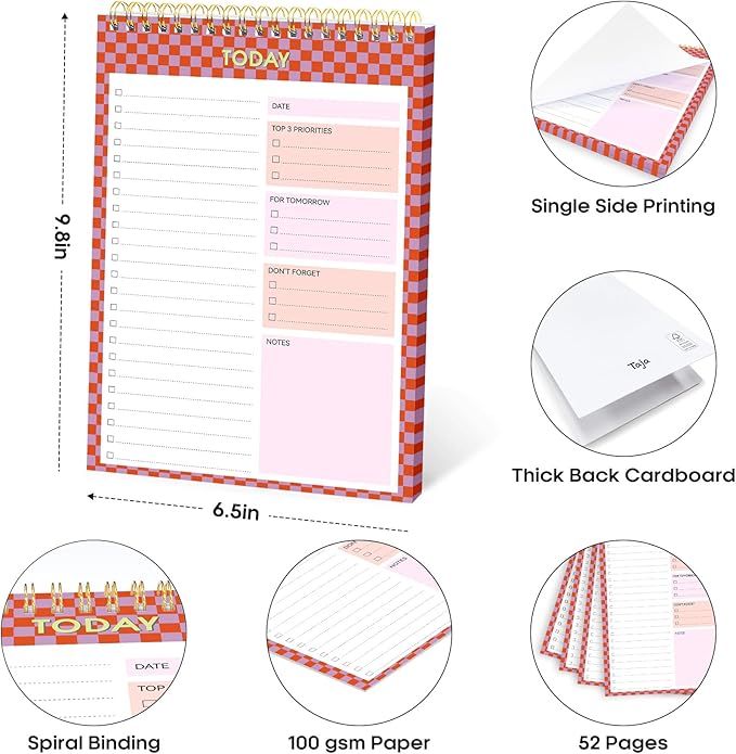 To Do List NotePad, Aesthetic To Do List Notebook for Work With 52 Sheet For Daily Tasks and Goal Setting, Undated Daily Planner Perfect for Office, Home and School Supplies - Sunset Checkered