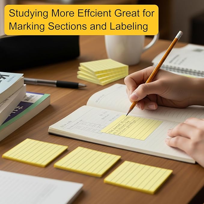 48 Pack Lined Sticky Notes 3x3 in, Yellow Self Sticky Notes with Lines, Post Stickies Sticky Memo Note Pads for School and Office Supplies, Yellow