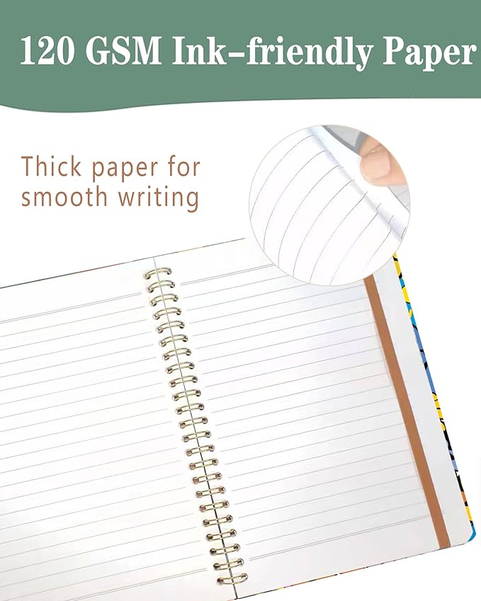 Spiral Journal Notebook, A5 Cute Notebooks for Women Men, College Ruled Hardcover Notebook for Work & Note Taking, 60 Pages Double-Wire Journals for Writing, Cute Colorful Boho Flowers