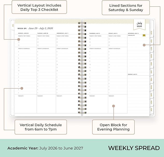 Blue Sky Day Designer 2026-2027 Weekly and Monthly Academic Year Planner Calendar, July 2026 - June 2027, 5.875" x 8.625", Flexible Cover, Laminated Tabs, Storage Pocket, Includes Stickers and 30 Extra Sheets of Notes, Climbing Floral Mint