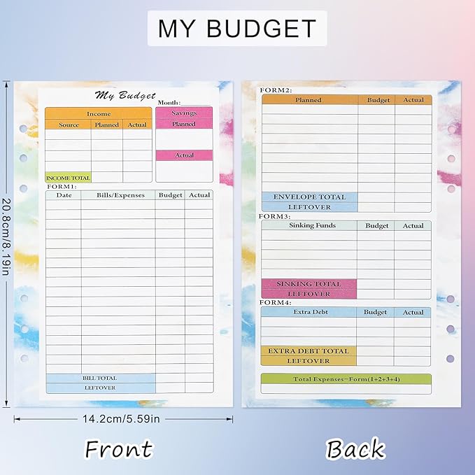 Toplive 7 Pack A5 Planner Inserts Monthly Weekly Planner Refills Paper 6 Ring Expense Budget Sheets with Cash Envelopes Divider Ruler Stickers, for A5 Planner Binder Cover, Colorful