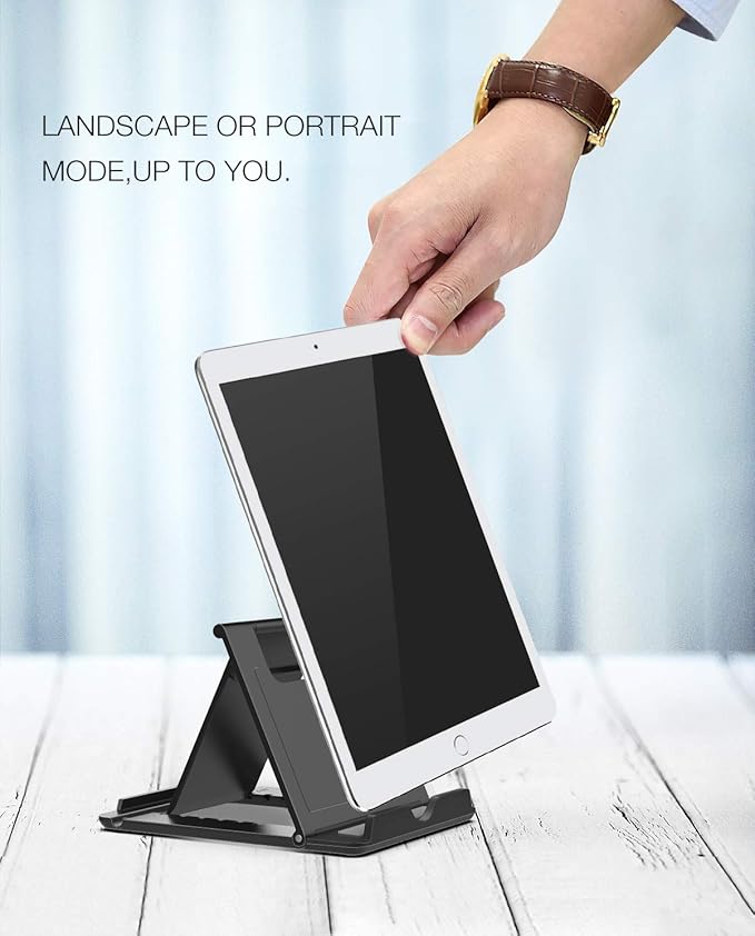 MoKo Phone/Tablet Stand, Foldable Desktop Holder Fit with iPhone 17/17 Air/17 Pro/17 Pro Max, iPhone 16/Pro/Pro Max/Plus, iPhone 15/Pro/Pro Max/Plus, iPhone 14/Pro/Pro Max/Plus,Steam Deck,Black(Large)