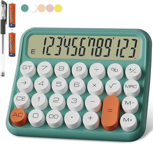 DECKLIT Battery Desk Calculator - 12 Digit Extra Large 5-Inch LCD Display, Big Buttons Easy to Press, 15 Tilt Screen (Green)