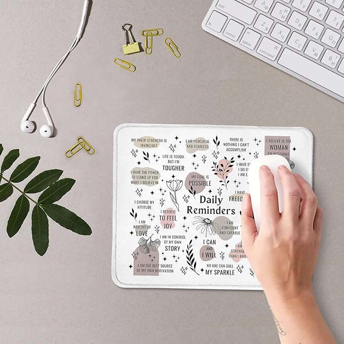 Boho Inspirational Motivational Mental Health Mouse Pad, Daily Reminders Mat with Non-Slip Rubber Base for Home Office Desk Accessories, Gifts for Women Men teather, 9.5x7.9 Inch
