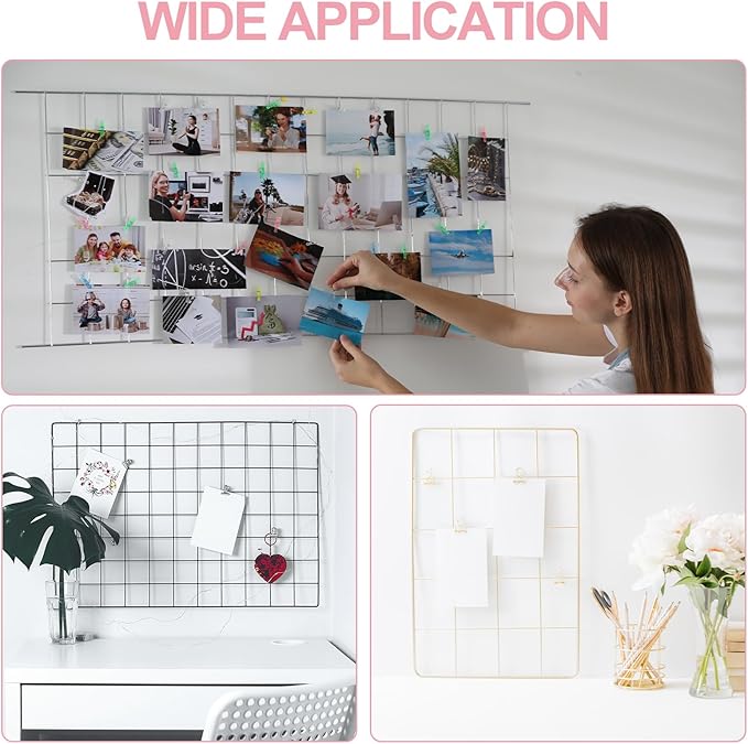 PATIKIL 16"x16" Wire Grid Panel, 2 Pack Board Photo Pictures Memo Display Grid Panels Hanging Organizer Wall Decorative Panel for Home Office Wedding, Pink