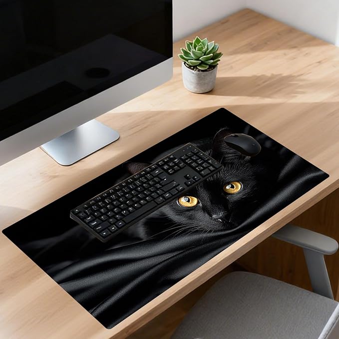 Nuxovilar Black Cat Large Mouse Pad Gaming Mouse Pad Polyester 11.8x31.4 Inches for Home, Office, Gaming Space, Elegant Decor for Cat Enthusiasts