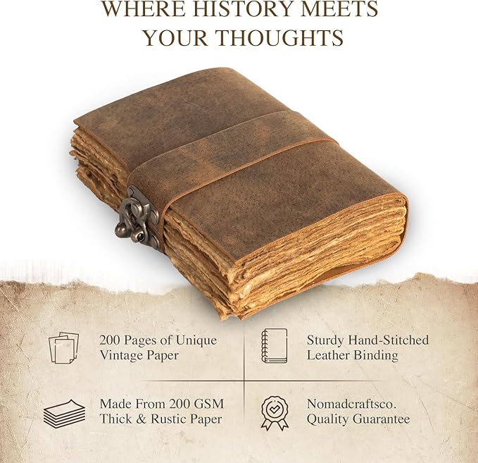 NomadCraftsCo. Vintage Leather Journal with Gift Box - Old Leather Bound Grimoire, Sketchbook, and Notebook - Perfect Leather Journals for Women and Men - Elegant Vintage Book for Writing and Drawing