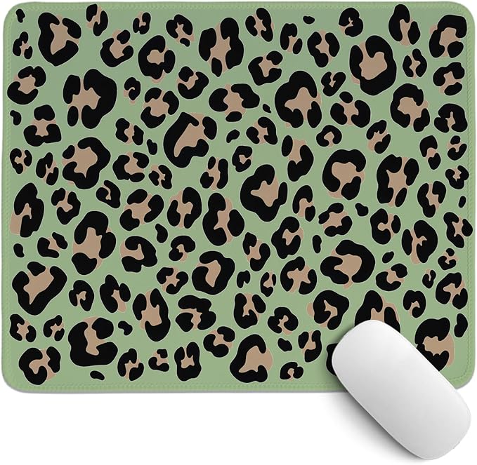 Sage Green Leopard Mouse Pad,Cute Boho Pink Cheetah Mouse Pad,Girly Preppy Cheetah Desk Mat for Girls Dorm Home Office Desktop Decor,10.2x8.2Inch