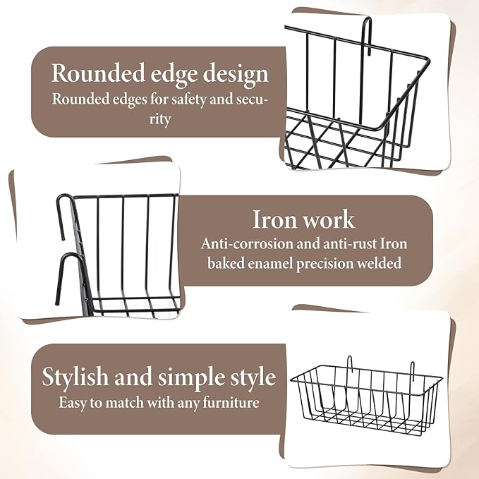 SHENLIU 10 Pcs Wire Baskets, Hanging Basket Grid Wall Baskets No Drilling Walls Storage And Display Basket, Black Grid Walls Accessory for Wall, Kitchen, Home Decor Supplies