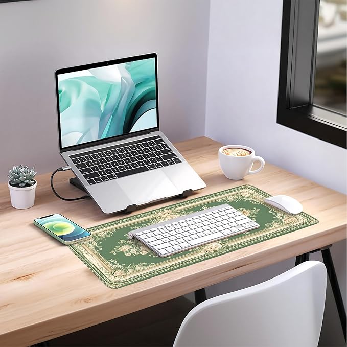 Blue Retro Extended Gaming Mouse Pad 31.5x11.8inches Large Desk Mat Anti-Slip Rubber Base & Durable Stitched Edges for Gamers Smooth Mouse Writing Surface for Desk Office/Home