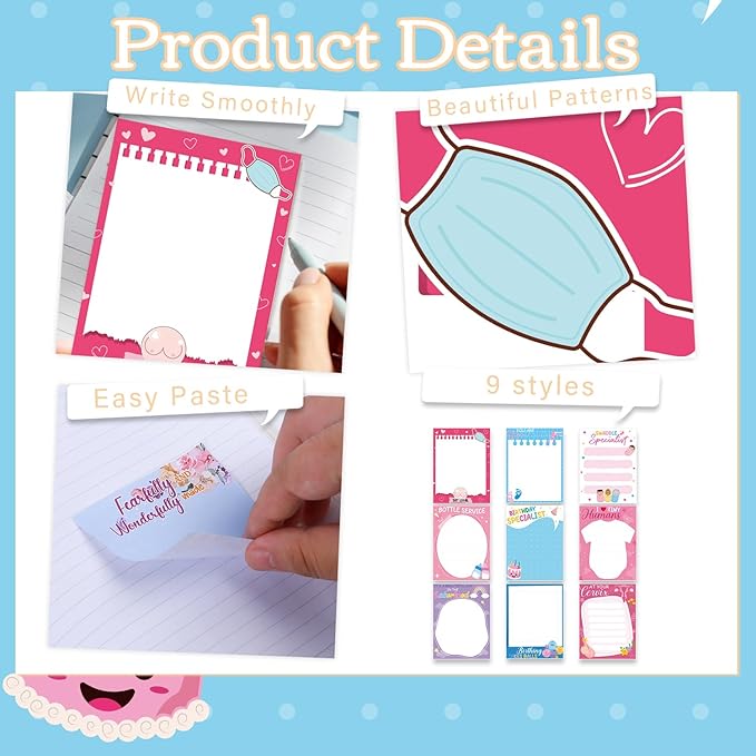 Labor and Delivery Nurse Sticky Notes Gifts, 9 Pack Obstetric Nurse Notepads 3x4 Inch Gifts, Laborhood Health Checklist Self-Adhesive Memo Pads Office Hospital Supplies (450 Sheets)