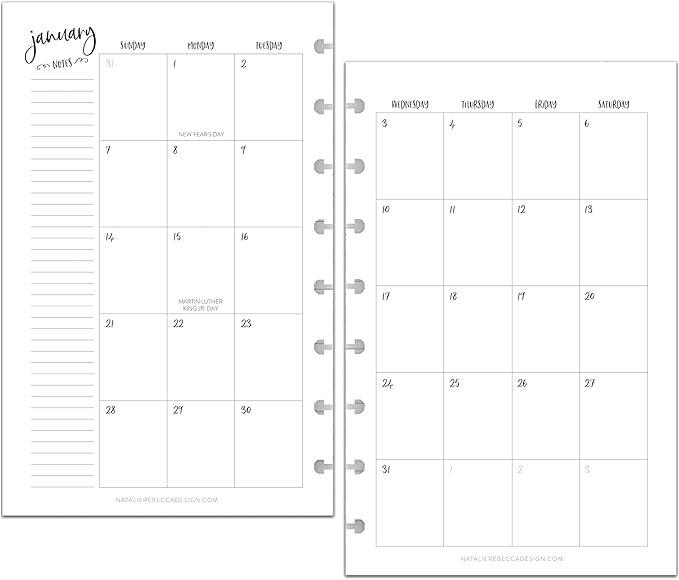 BetterNote 2026 Monthly Calendar Refill Fits Disc Notebooks, Fits Happy Planner, Levenger Circa, Arc Staples, TUL Office Depot, InkWell Press (Whimsy, 8-Disc, 5.5"x8.5")