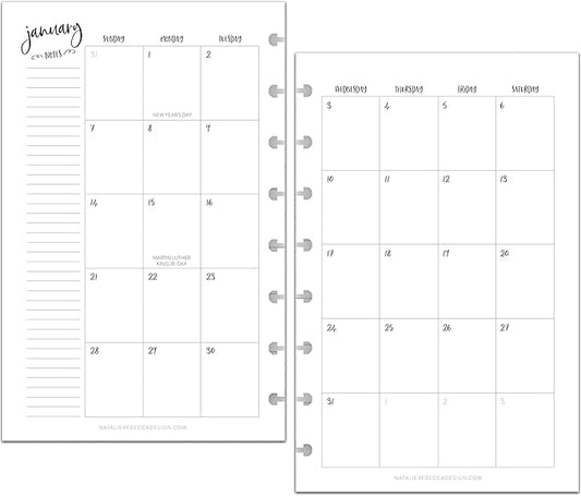 BetterNote 2026 Monthly Calendar Refill Fits Disc Notebooks, Fits Happy Planner, Levenger Circa, Arc Staples, TUL Office Depot, InkWell Press (Whimsy, 8-Disc, 5.5"x8.5")