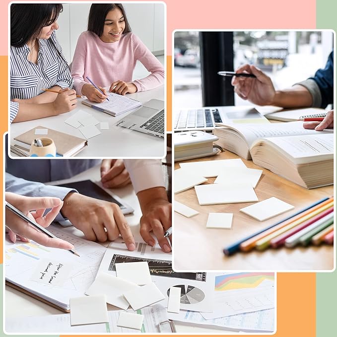 [1000 PCS] Transparent Sticky Notes, 6 Sizes Clear Sticky Notes Pads, Waterproof Self-Adhesive Translucent Sticky Notes for Annotating Books, See Through Sticky Notes for School & Office